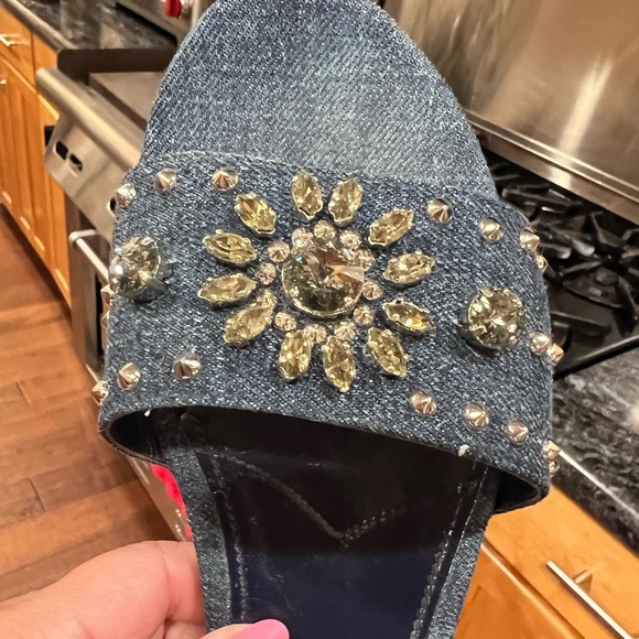 Authentic Miu Miu rhinestone denim sandals - Picture 2 of 7